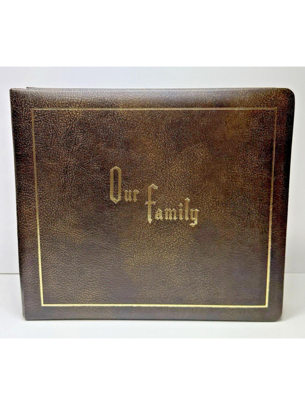 Vtg Large Top Grade Genuine Leather Family Tree Album NOS 24k Gold Foil 14 slot